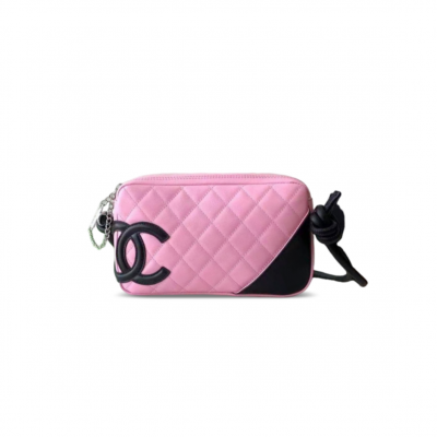 CHANEL QUILTED CAMBON POCHETTE PINK BLACK (22*12*3cm)